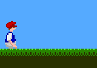 Side view: The character places hands on the ground, swings his butt between them, and repeats